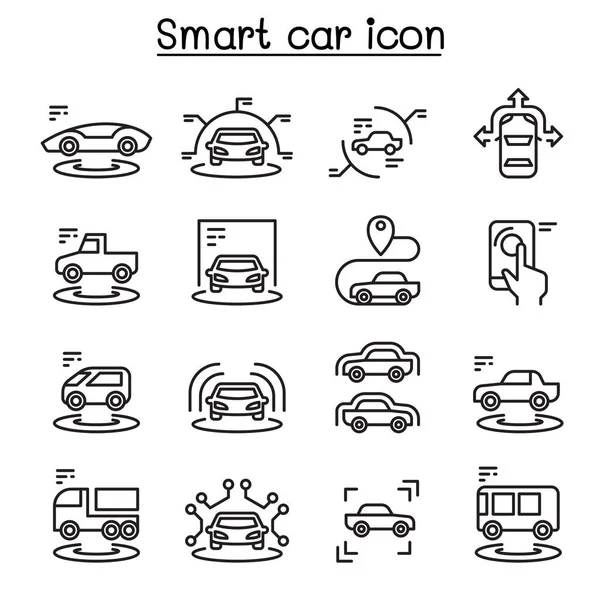 Akıllı Araç Simgeleri Ince Çizgi Stili Ayarla — Stok Vektör