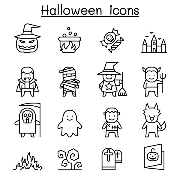 Halloween Pictogrammenset Dunne Lijnstijl — Stockvector