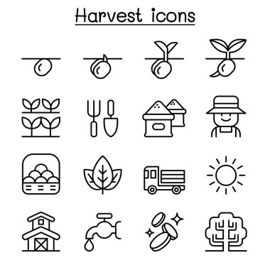 İnce çizgi stilinde hasat Icon set