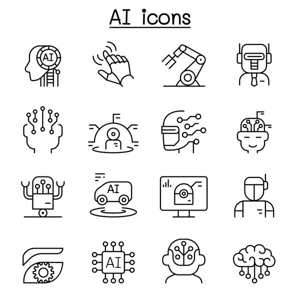 AI , Artificial intelligence icon set in thin line style