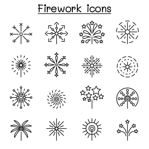 Firework Icon Set Thin Line Style — Stock Vector