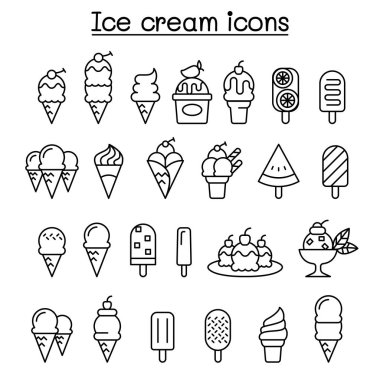 İnce çizgi stilinde dondurma Icon set