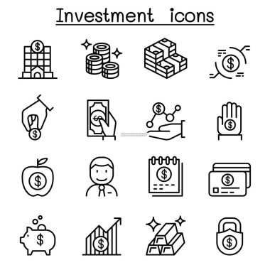 İnce çizgi stilinde yatırım Icon set
