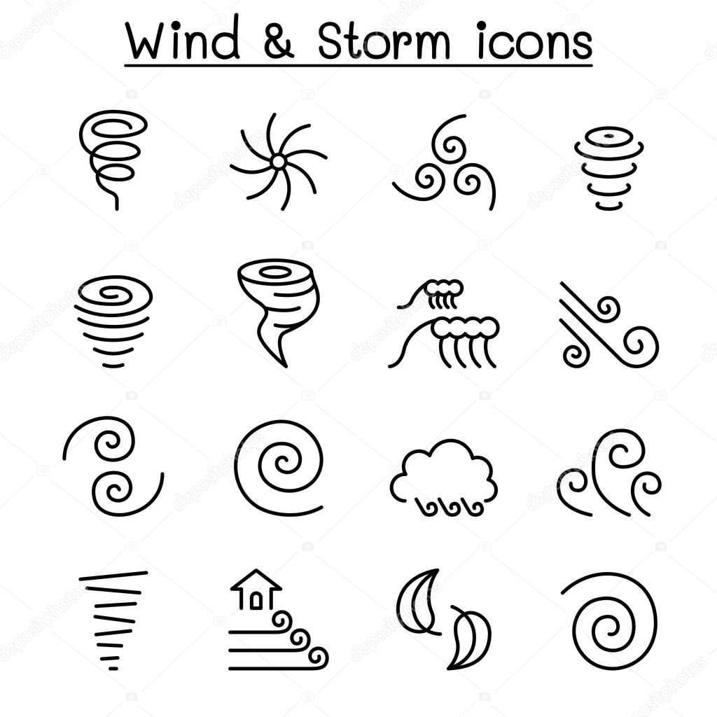 Wind & storm icon set in thin line style