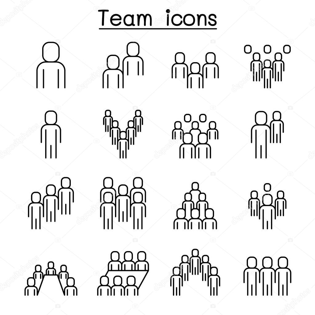 People icon set in thin line style