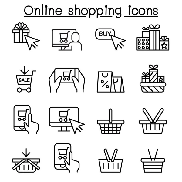 Online Shopping Cyber Monday Icon Set Thin Line Style — Stock Vector