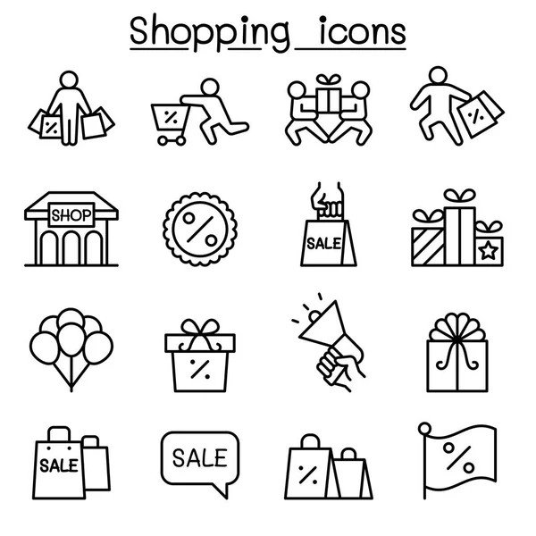 Shopping Black Friday Cyber Monday Icon Set Thin Line Styl — Stock Vector