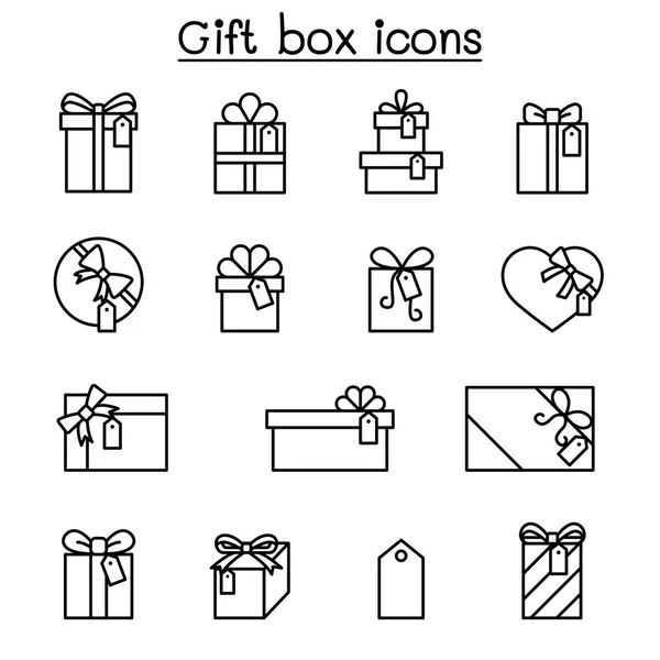 Gift Box Present Reward Icon Set Thin Line Style — стоковый вектор