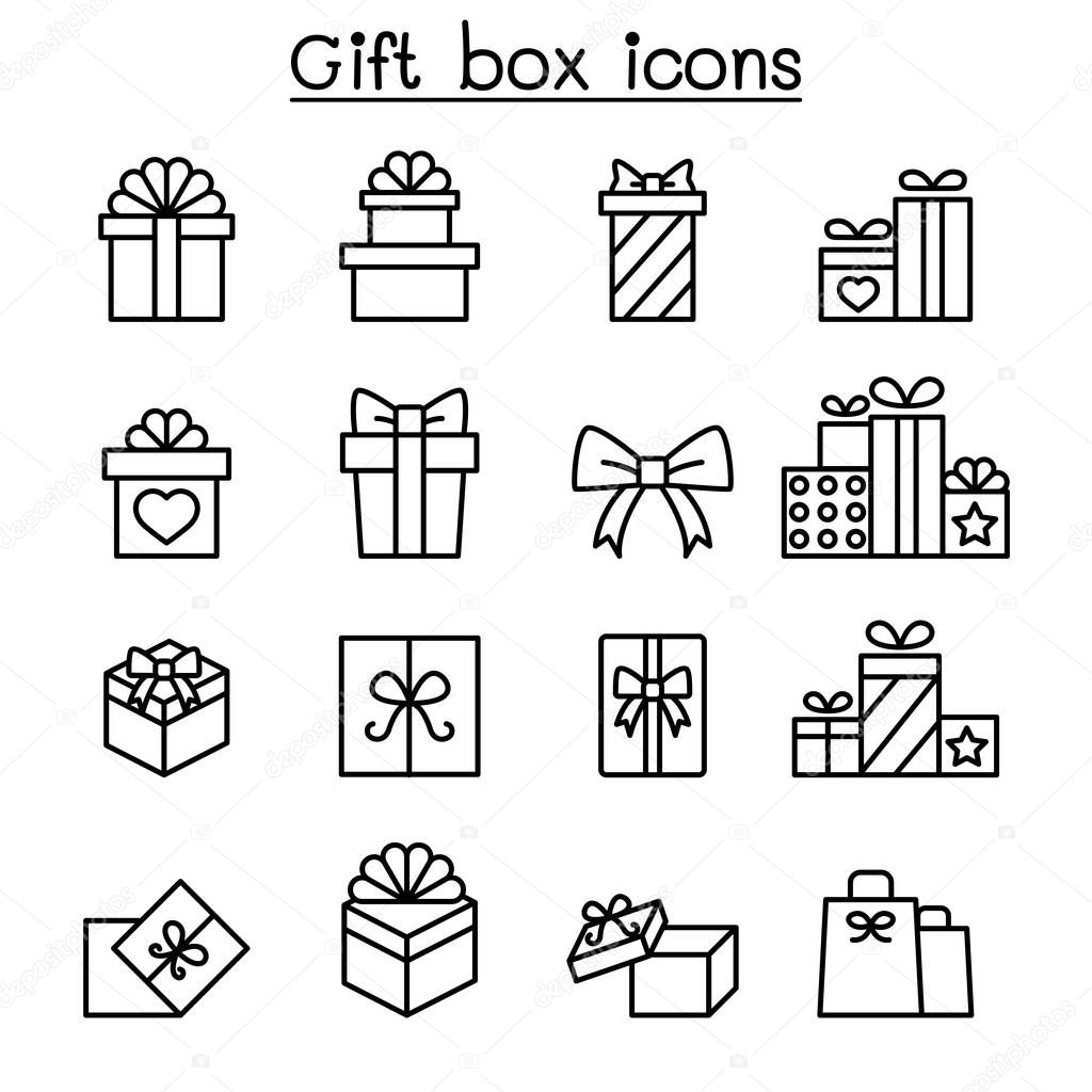Gift box icon set in thin line style