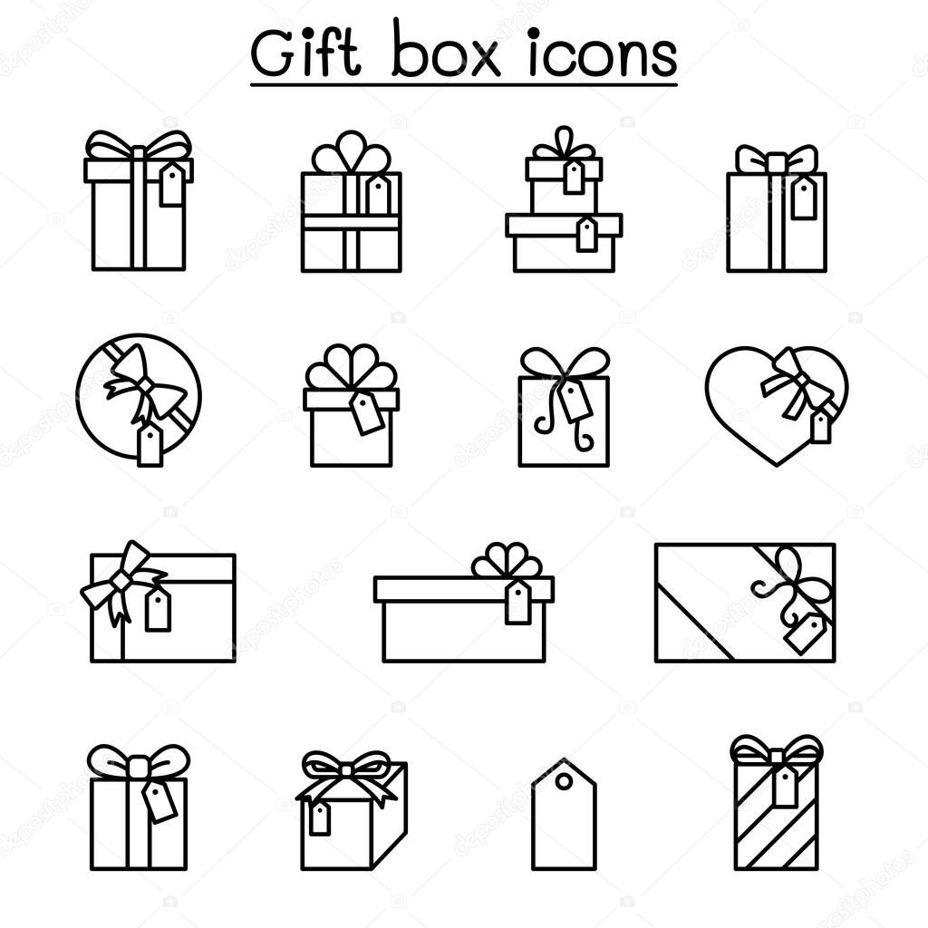 Gift box , Present, Reward icon set in thin line style