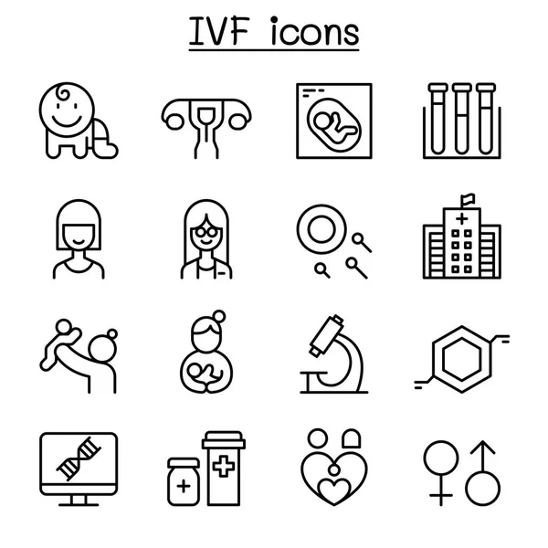 Ivf Vitro Ícone Fertilização Definido Estilo Linha Fina — Vetor de Stock