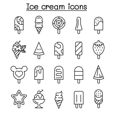 İnce çizgi stilinde dondurma Icon set
