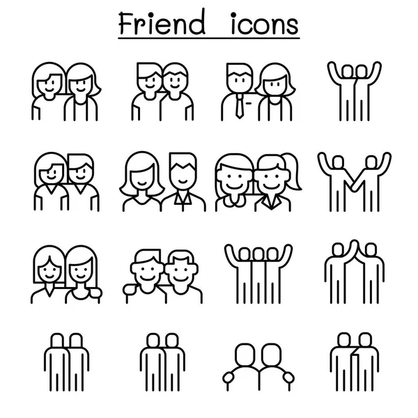 Friendship Friend Icon Set Thin Line Style — Stock Vector