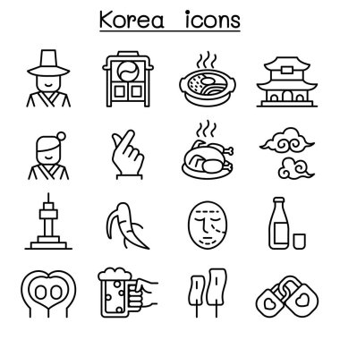 İnce çizgi stil içinde Korea Icon set