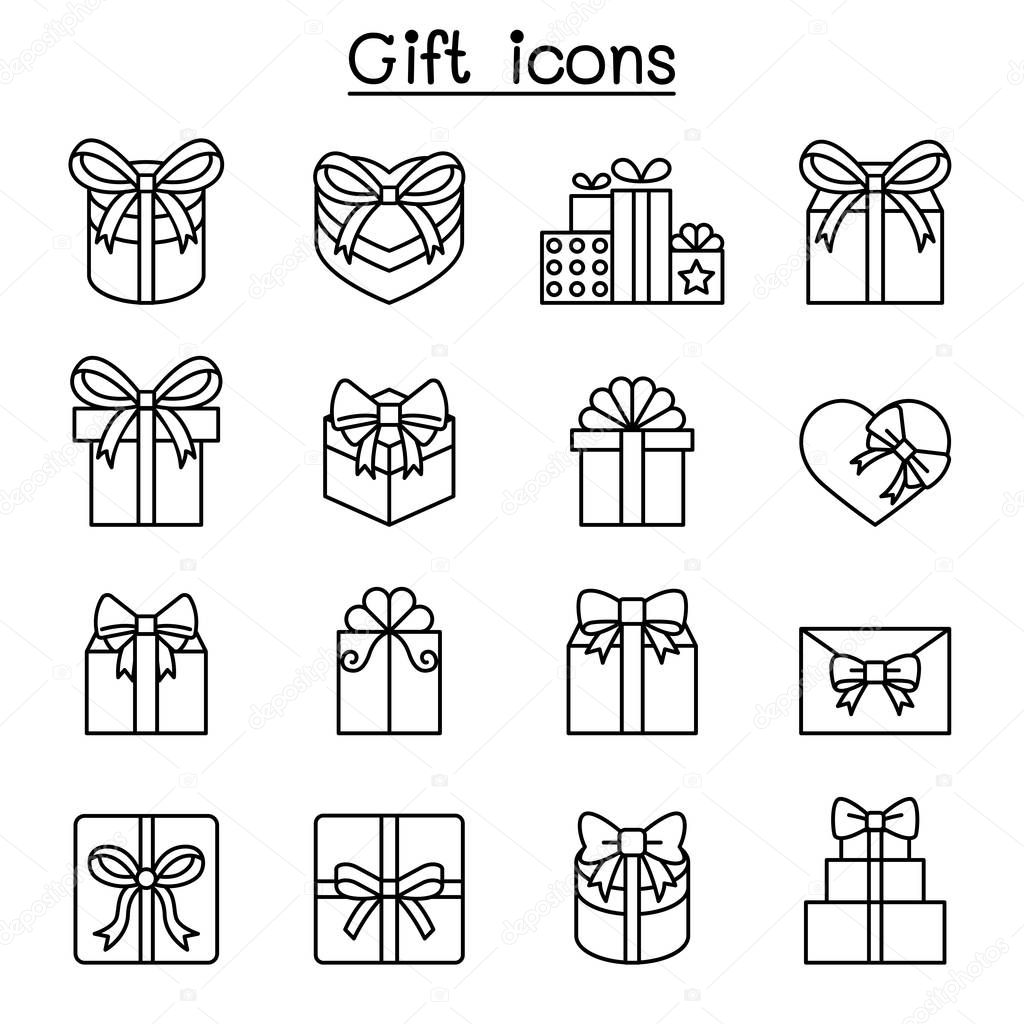Gift box, Present icon set in thin line style