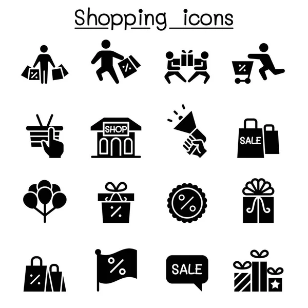 Shopping Black Friday Cyber Monday Icon Set Flat Style — Stock Vector