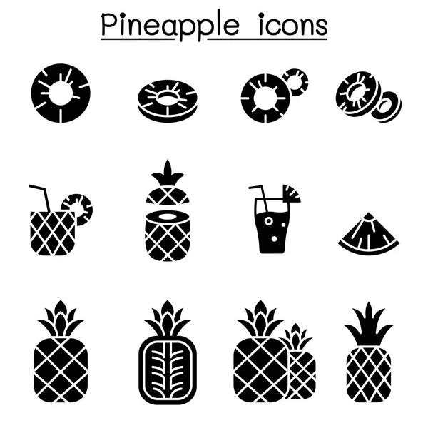 파인애플 아이콘 설정된 일러스트 그래픽 디자인 — 스톡 벡터
