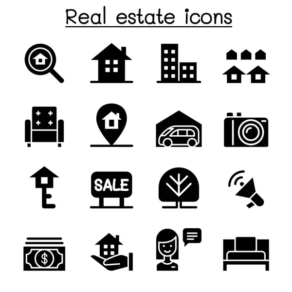 Conjunto Iconos Inmobiliarios — Archivo Imágenes Vectoriales
