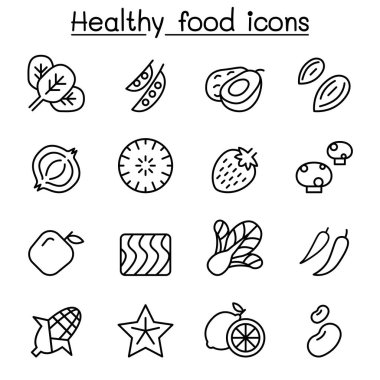 İnce çizgi stilinde sağlıklı gıda Icon set