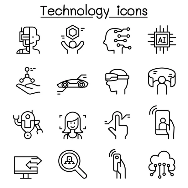 Nce Çizgi Stilinde Yeni Teknoloji Icon Set — Stok Vektör