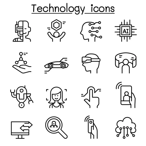 細い線のスタイルで新しいテクノロジーのアイコンを設定 — ストックベクタ