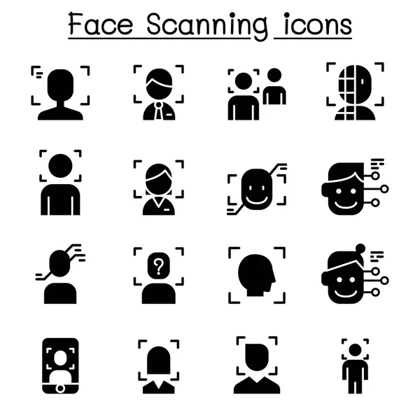 Ansiktsavkänning Erkännande Och Skanning Ikonuppsättning — Stock vektor