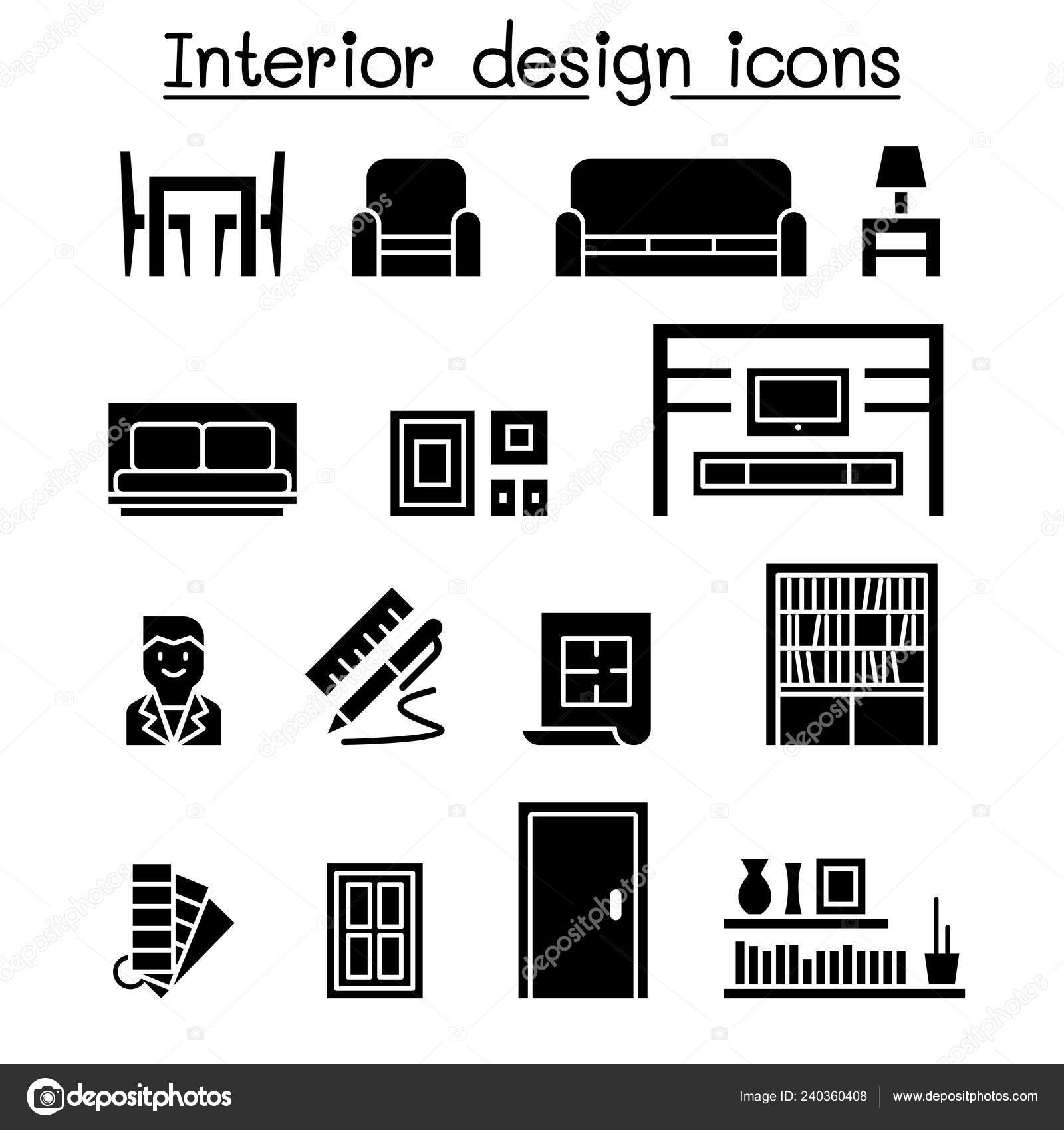 Interior Decoration Furniture Icon Set \u2014 Stock Vector
