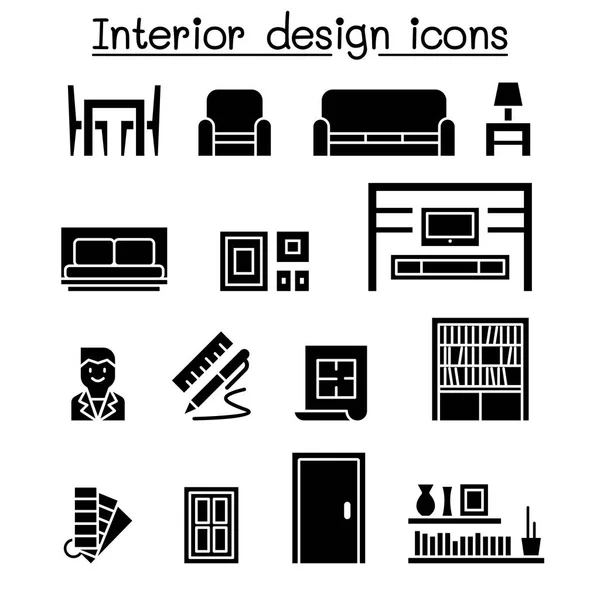 Decoração Interiores Conjunto Ícones Móveis —  Vetores de Stock