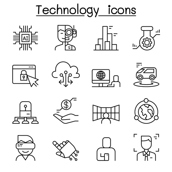 技術革新 未来技術アイコン薄い線のスタイルの設定 — ストックベクタ