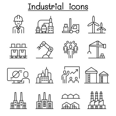 İnce çizgi stilinde endüstriyel Icon set