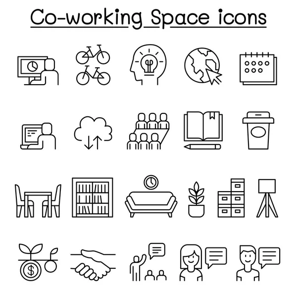 Ícone Espaço Trabalho Definido Estilo Linha Fina —  Vetores de Stock