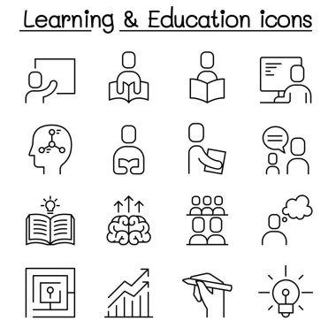 İnce çizgi stlye eğitim ve öğrenme Icon set