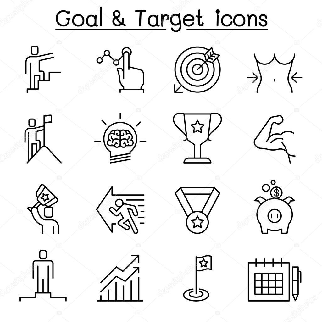 Goal, Target, Self improvement, aim, and purpose icon set in thin line style
