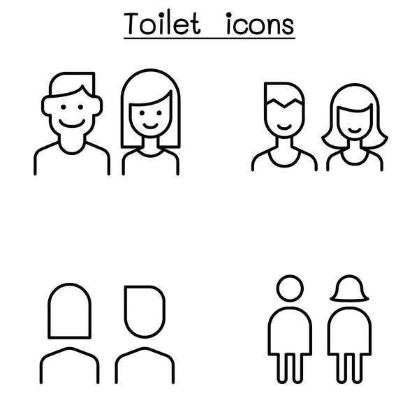Modern tuvalet, tuvalet, banyo sembol ince çizgi stili ayarla — Stok Vektör