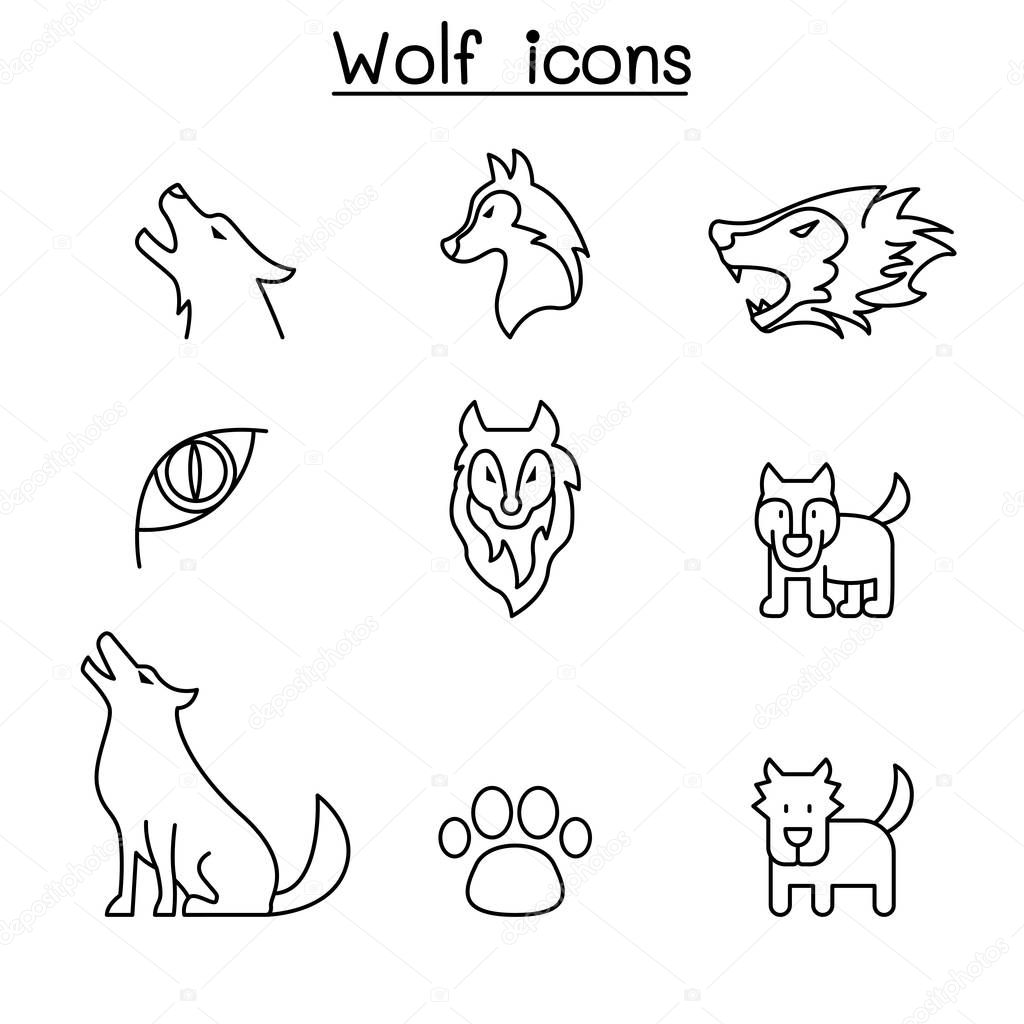 Wolf icon set in thin line style vector illustration graphic design