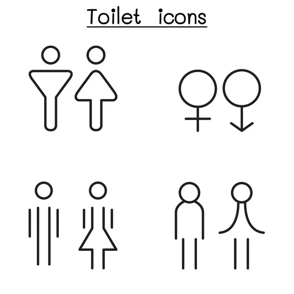 細い線スタイルでモダンな洗面所、トイレ、バスルームのシンボルを設定 — ストックベクタ
