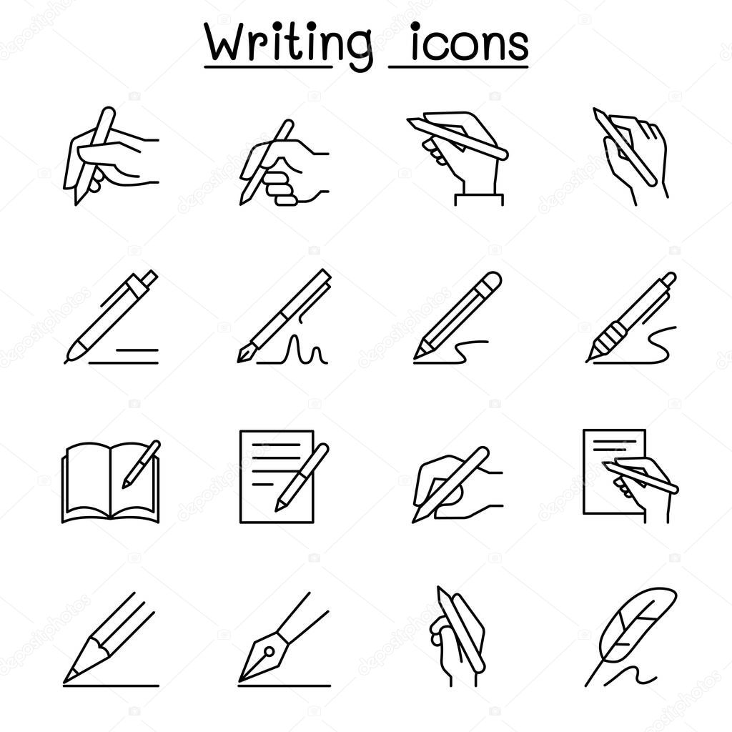 Writing icon set in thin line style