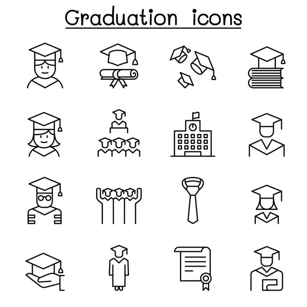 Graduation and commencement icon set in thin line style — Stock Vector