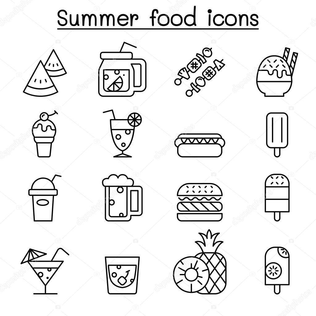 Summer food icon set in thin line style