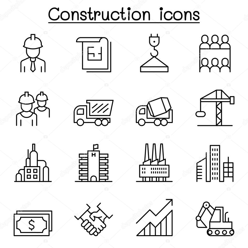 Construction industrial icon set in thin line style