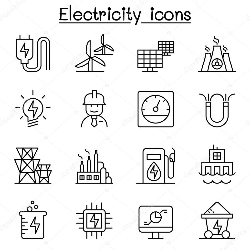 Electricity industry icon set in thin line style