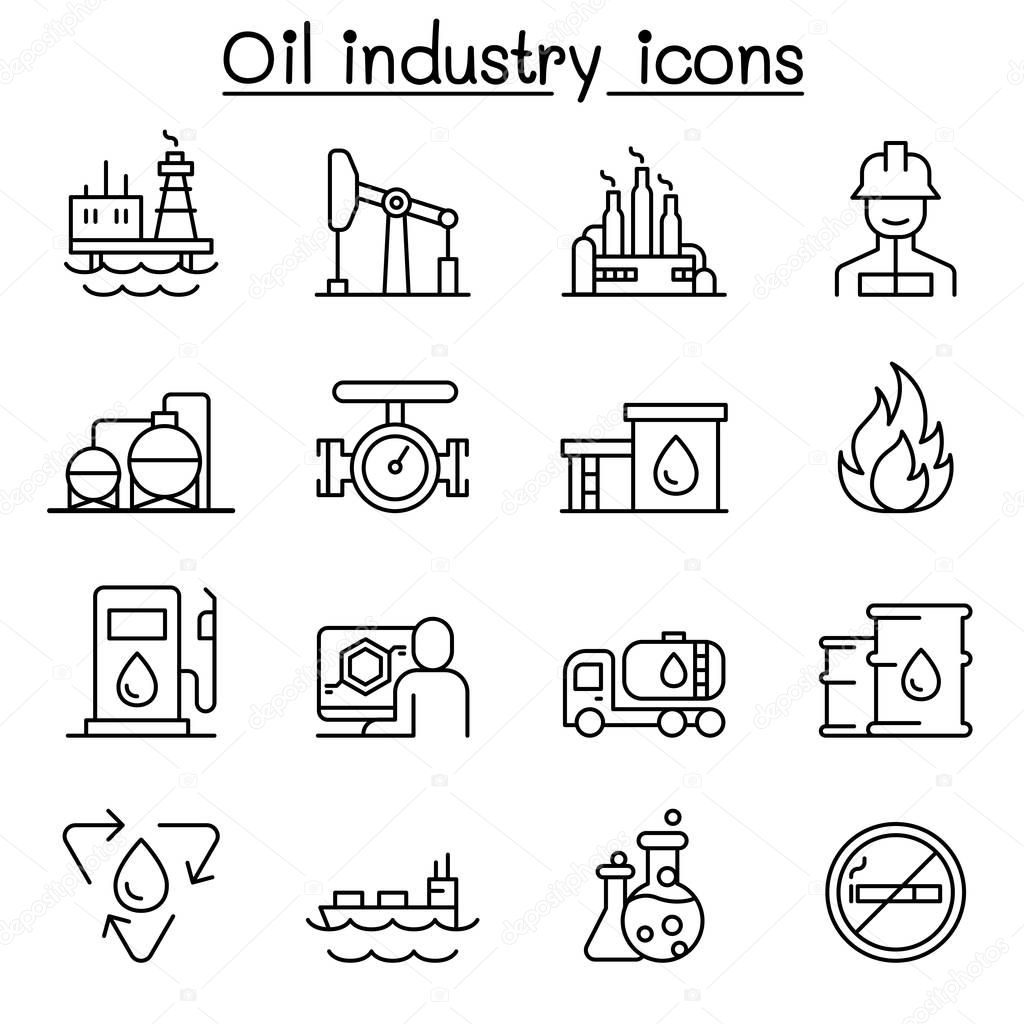 Oil industry icon set in thin line style