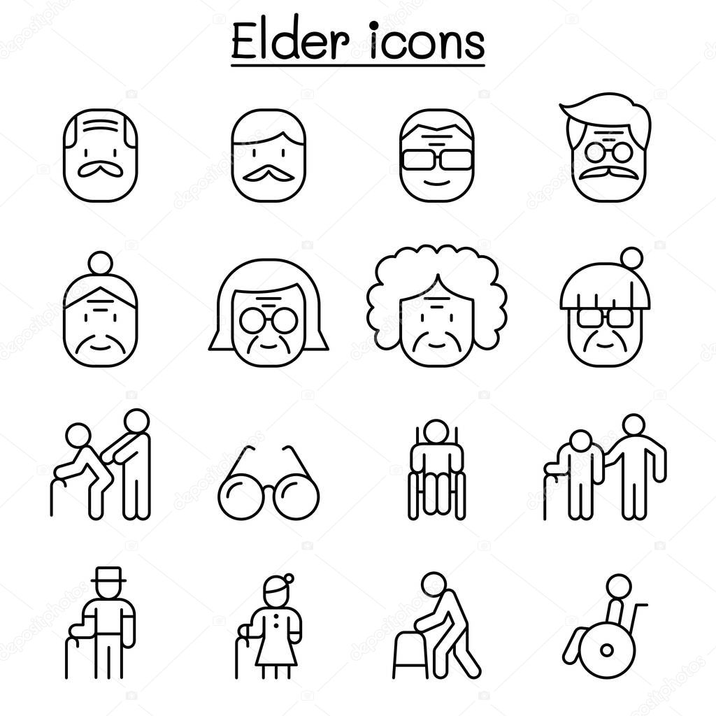 Elder icon set in thin line style