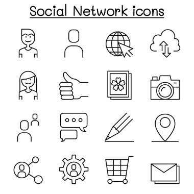 Sosyal ağ, sosyal medya simge ince çizgi stili ayarla 