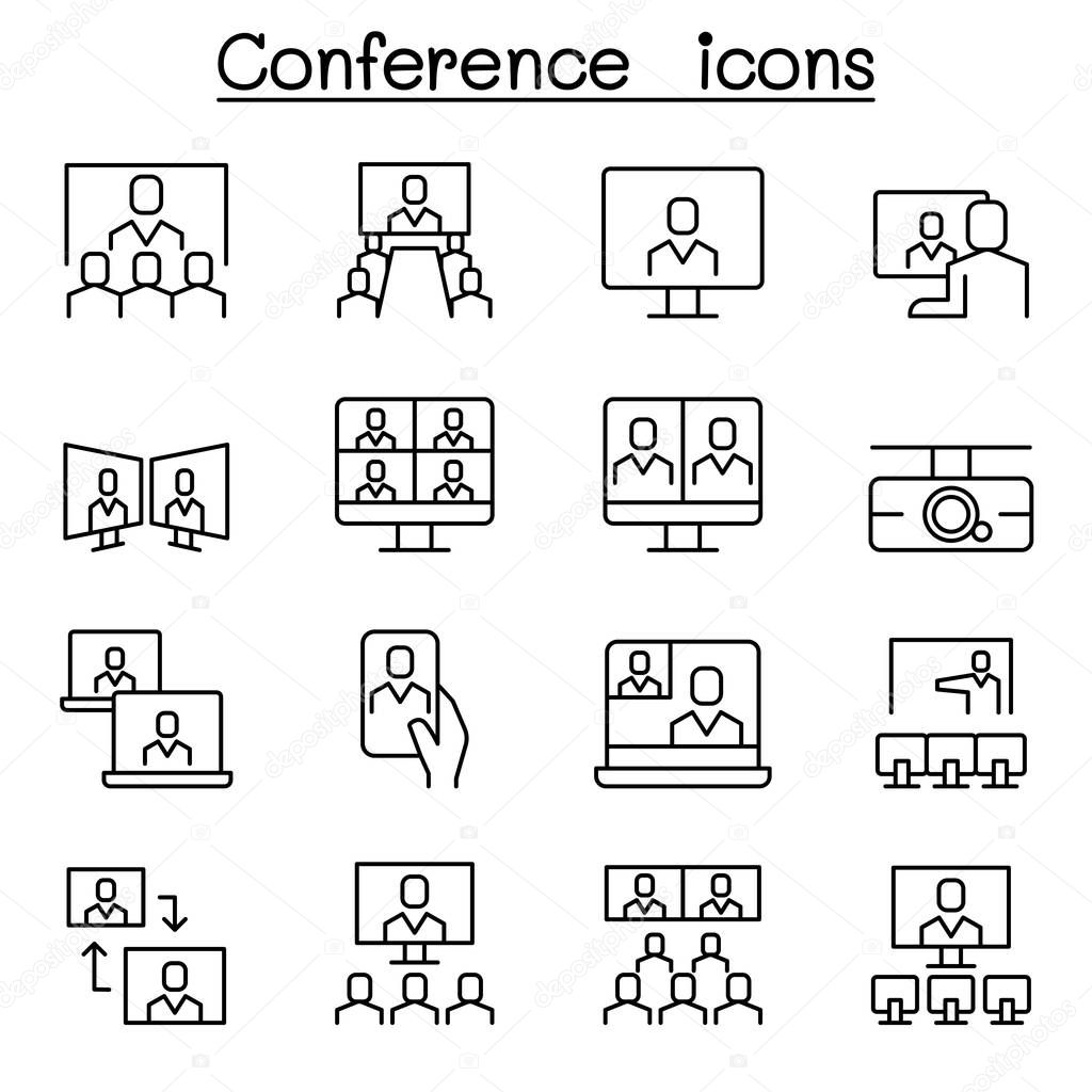 Conference ,meeting, seminar icon set in thin line style