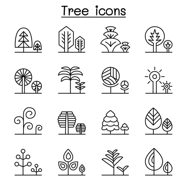 Árvore, floresta, ícone do parque definido em estilo de linha fina — Vetor de Stock
