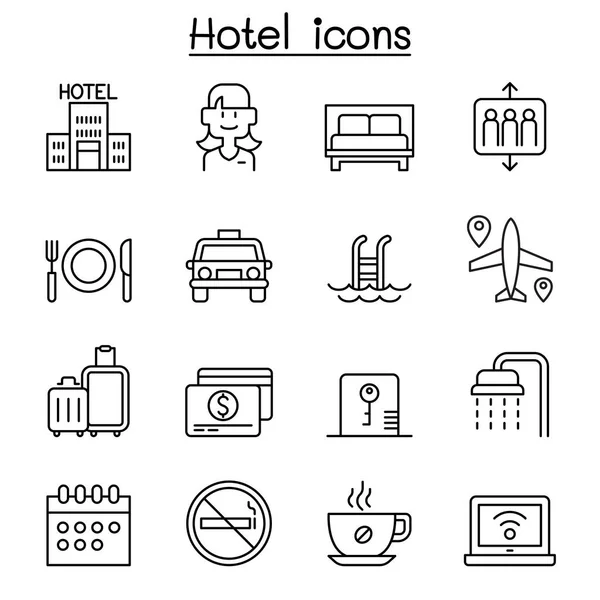 Hotel Icon ince çizgi stili ayarla — Stok Vektör