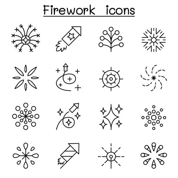Firework icon set in thin line style — Stock Vector