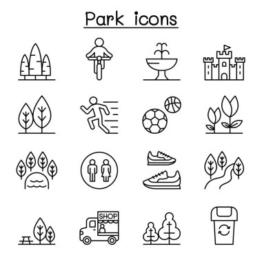 İnce çizgi stilinde Park Icon set