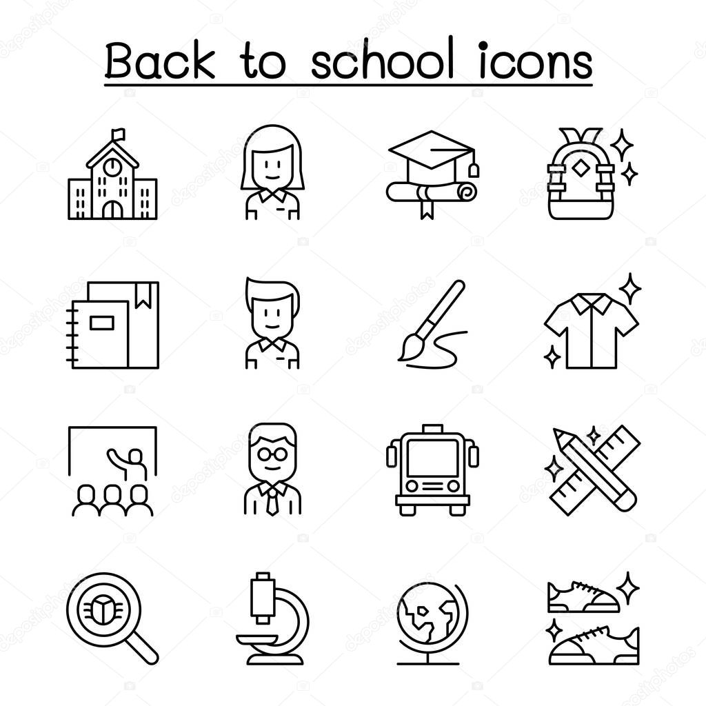 Back to school icon set in thin line style